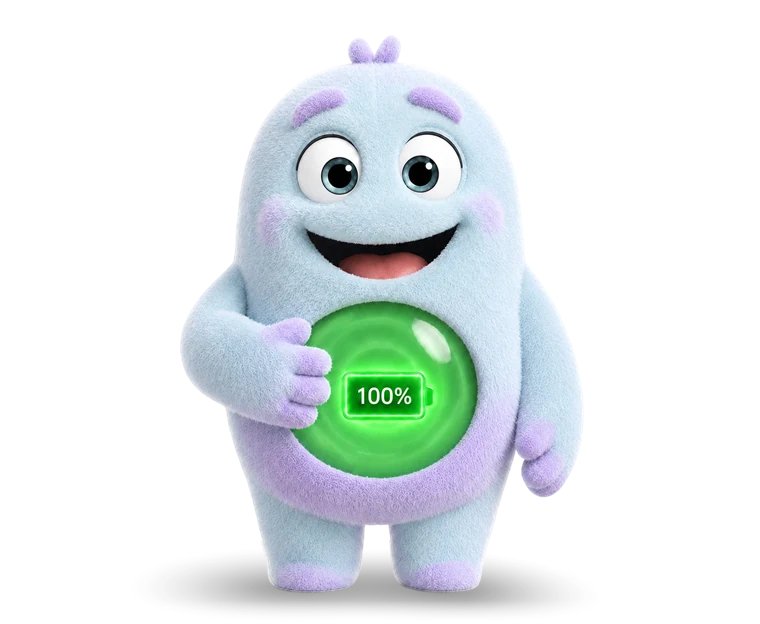 Glimp standing with a fully charged body battery and a soft shadow